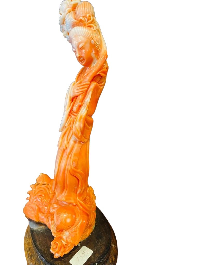 Goddess Of Spring In Red Coral, Asian Art, Circa 1940.-photo-2