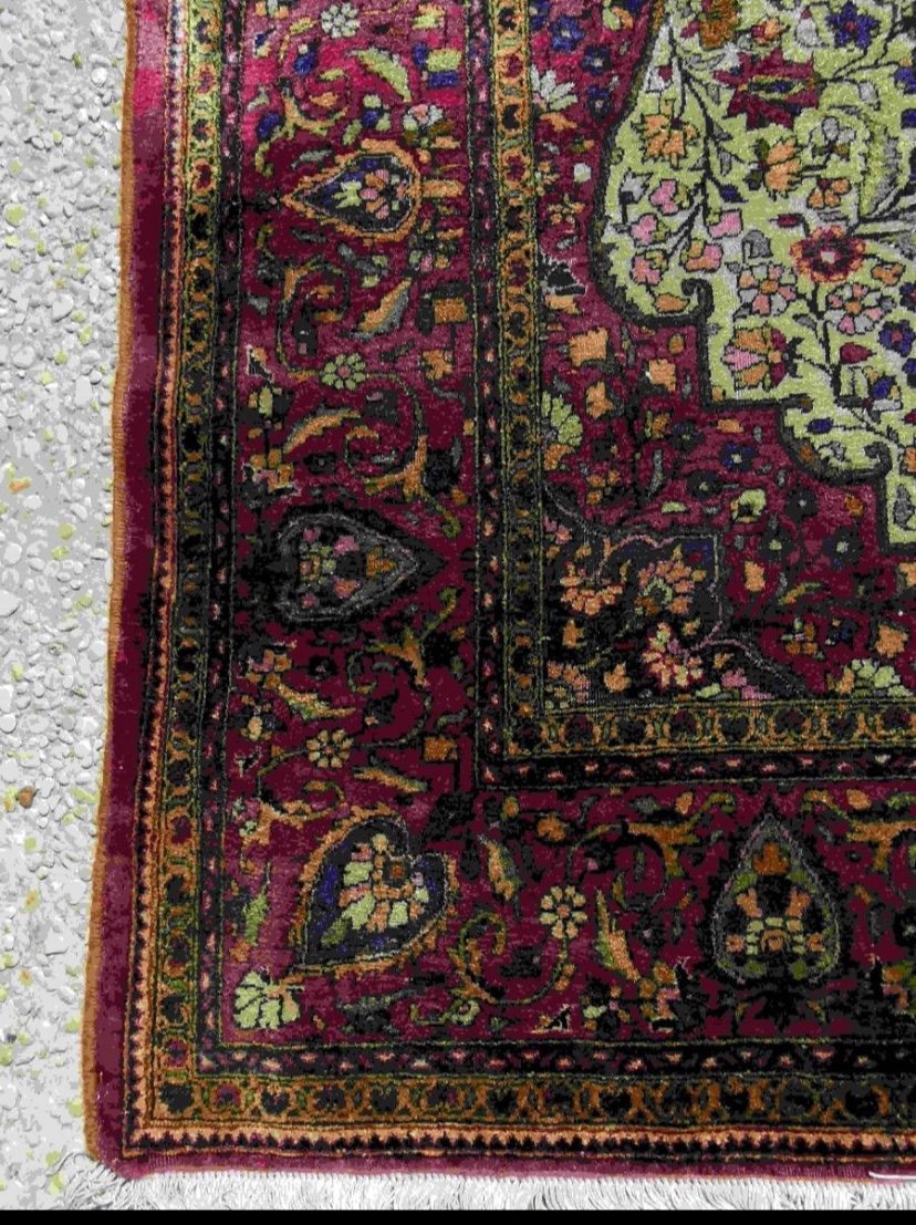 Grand Tapis Kirman Fait En Soie, Iran, 19eme Siècle.-photo-3