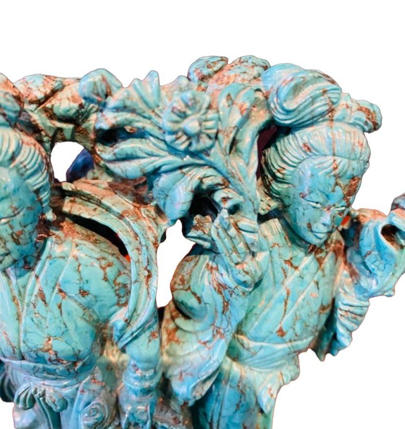 Group Made In Turquoise Matrix, China, Year 1930.-photo-4