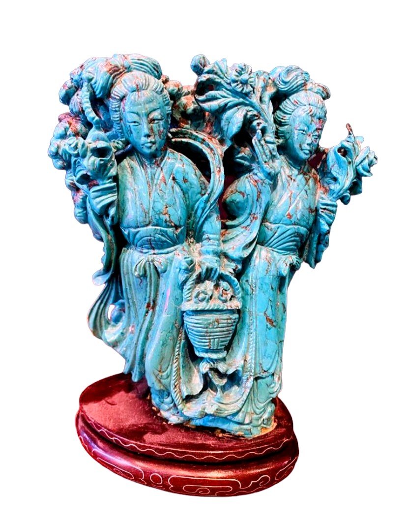 Group Made In Turquoise Matrix, China, Year 1930.