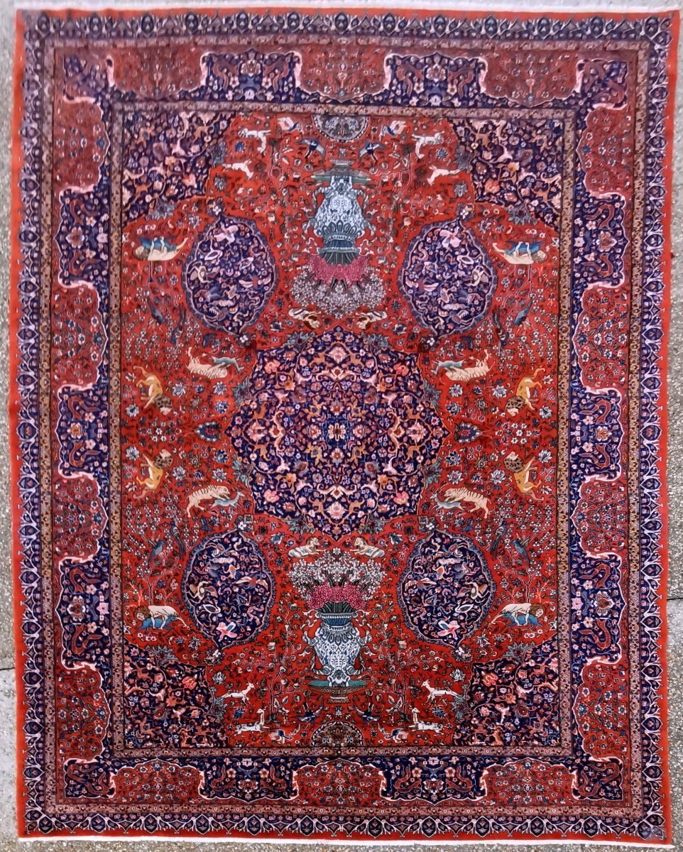 Beautiful Meched Carpet Made In Wool, Iran, Year 1930.