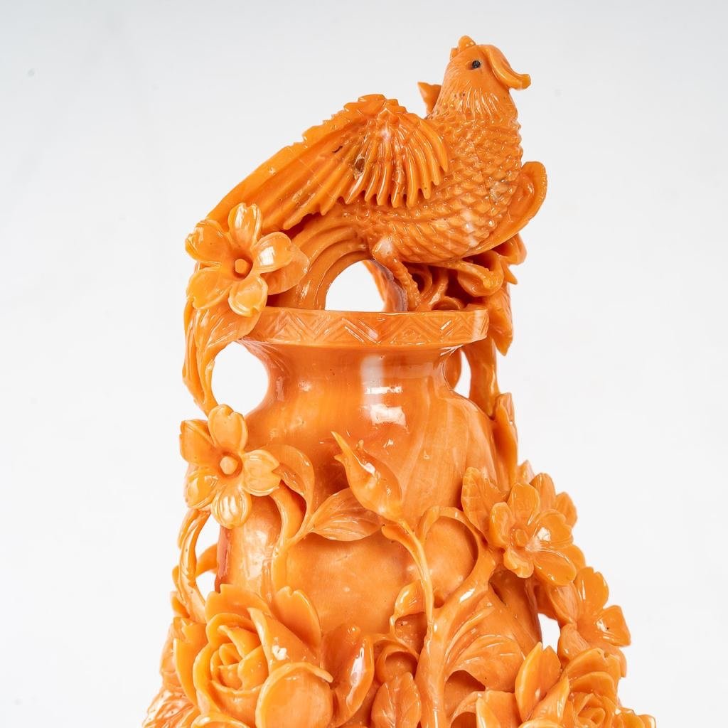 Lovely Orange Coral Vase, China, Year 1940.-photo-1