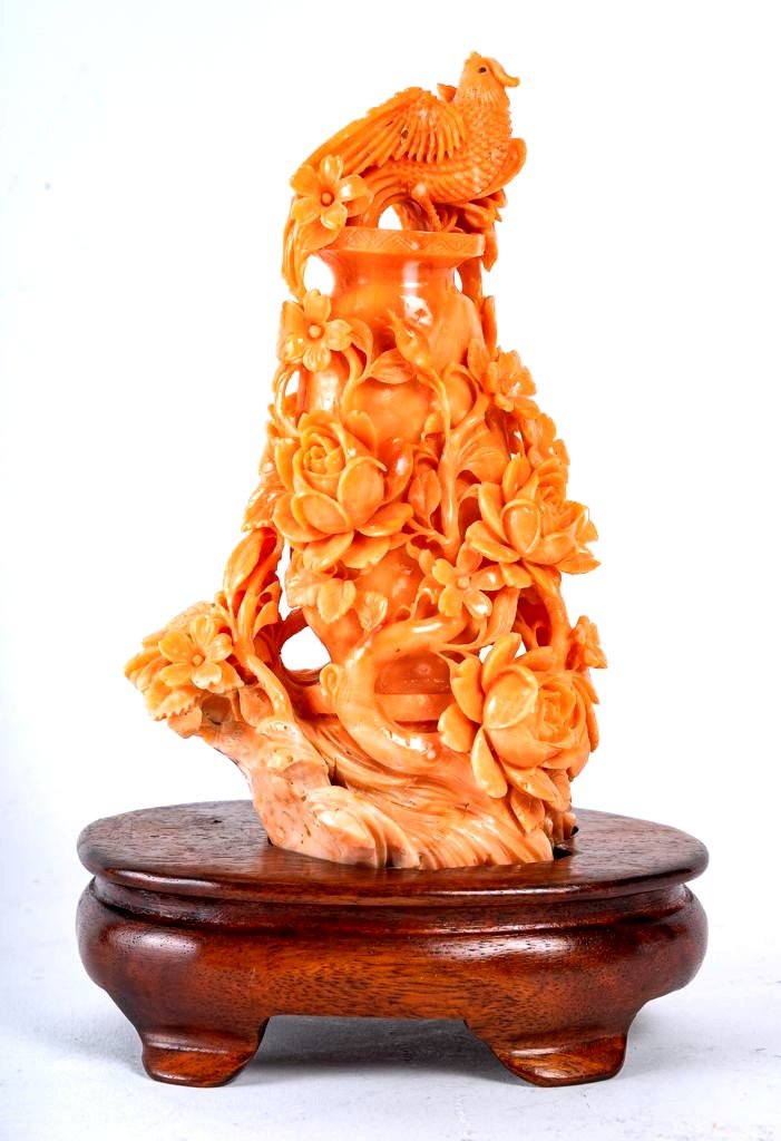 Lovely Orange Coral Vase, China, Year 1940.