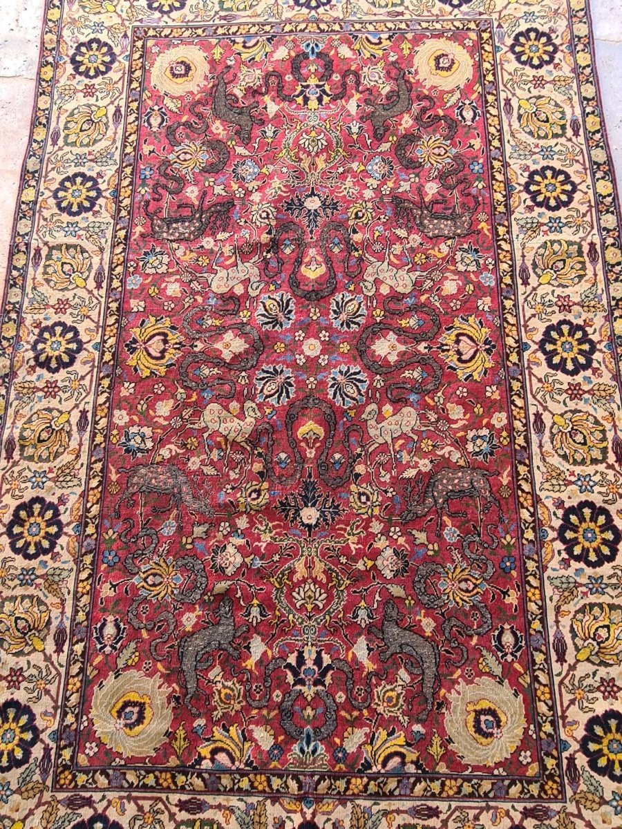 Tapis Kum-kapu, Kum kapi,Signé Quatres Fois Par Kapukian Et Benjamian, 19ème Siècle.-photo-3