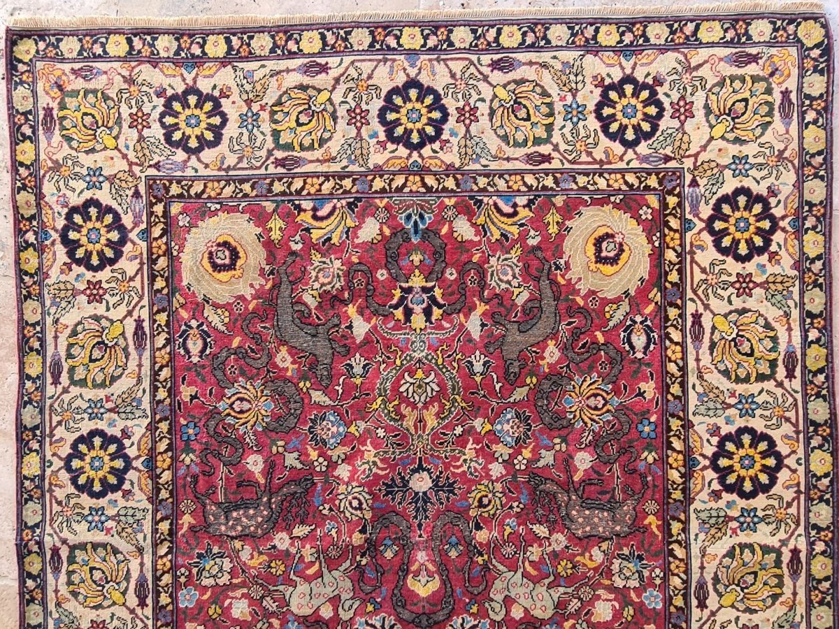 Tapis Kum-kapu, Kum kapi,Signé Quatres Fois Par Kapukian Et Benjamian, 19ème Siècle.-photo-2