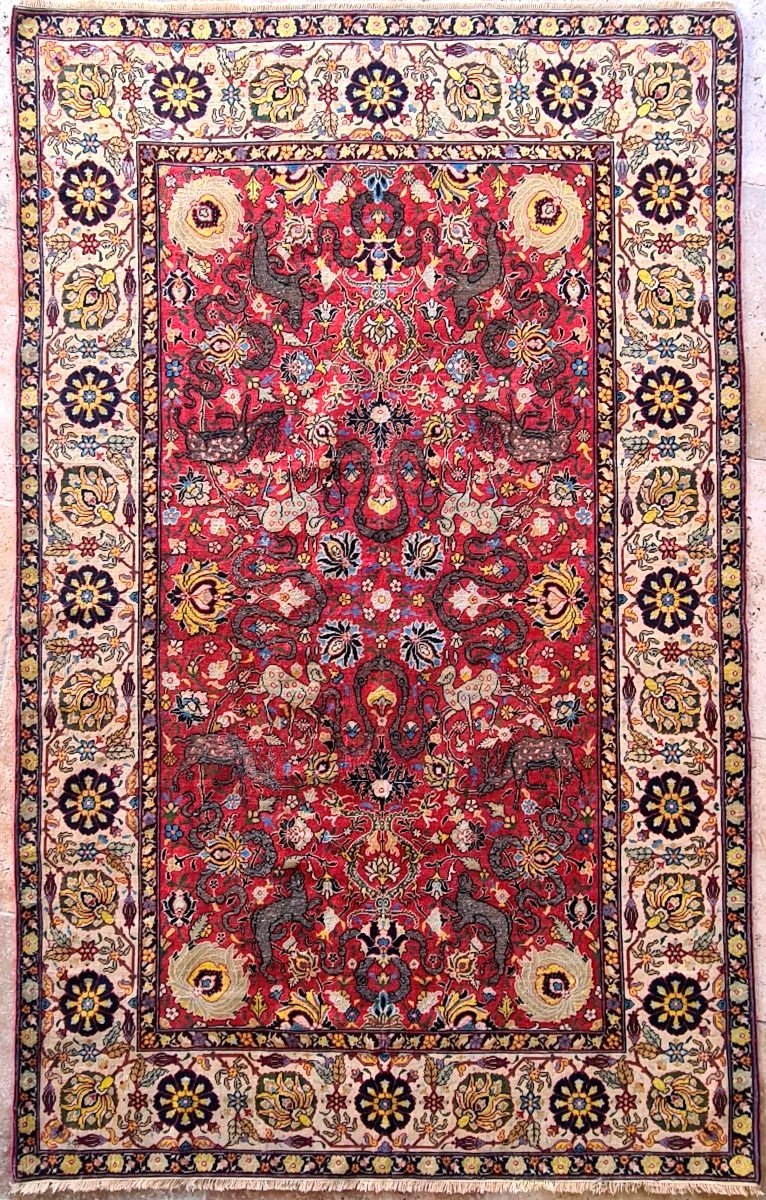 Tapis Kum-kapu, Kum kapi,Signé Quatres Fois Par Kapukian Et Benjamian, 19ème Siècle.