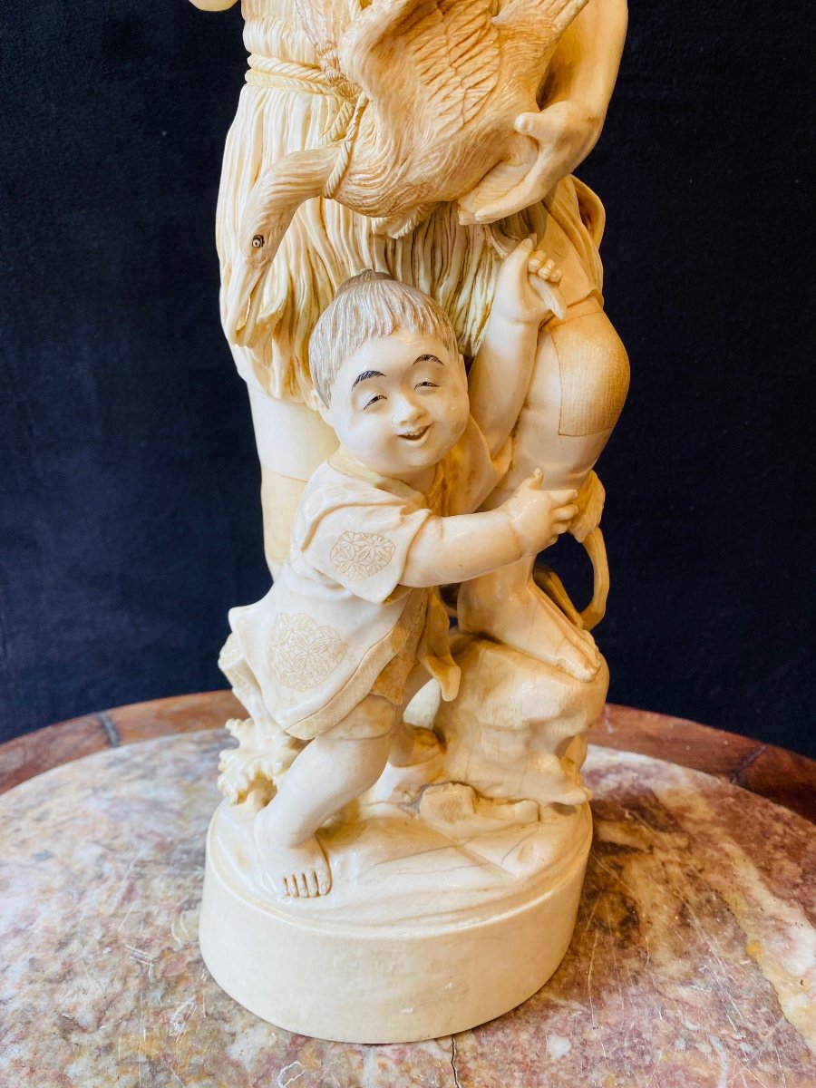Ivory Okimono Representing A Cormorant Fisherman And A Child Meiji Period (1868-1912)-photo-3