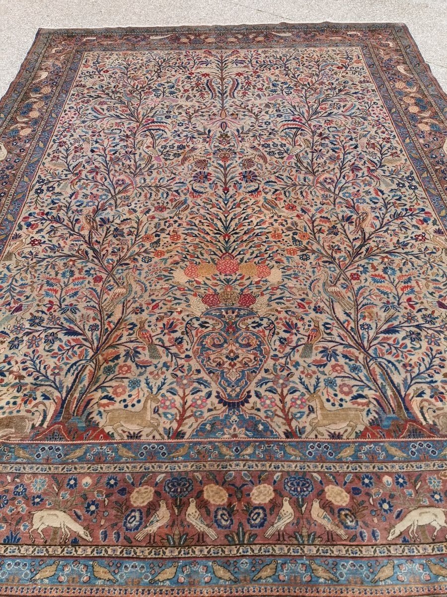 Exceptionnel Kashan Dabir En Laine Kork, Iran, Fin 19ème Siècle.-photo-1