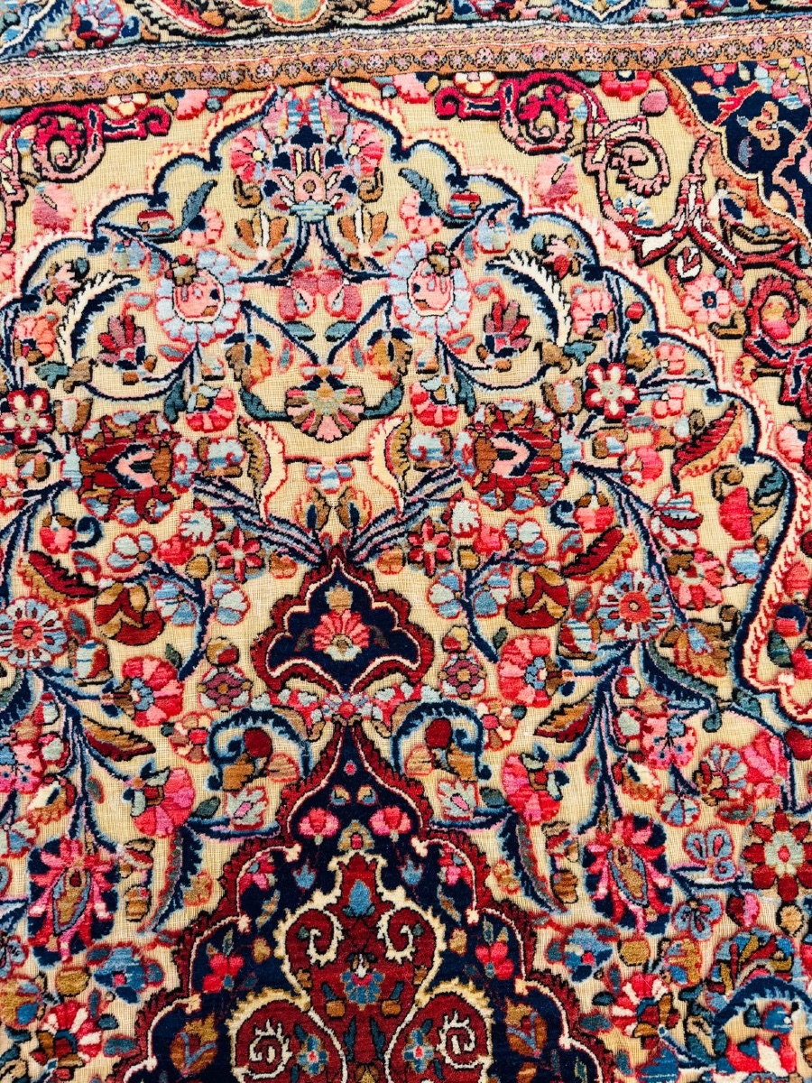 Tapis Kachan Soof en Soie et Relief – Iran, Début 20e Siècle-photo-1