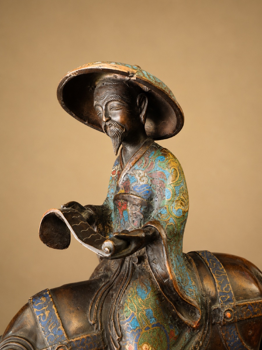 Toba sur sa Mule en bronze cloisonné -photo-3