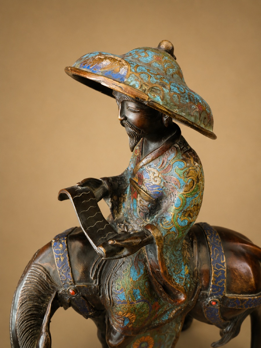 Toba sur sa Mule en bronze cloisonné -photo-4