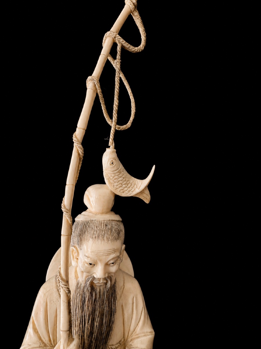 Large Chinese One-piece Ivory Fishing Rod-photo-2