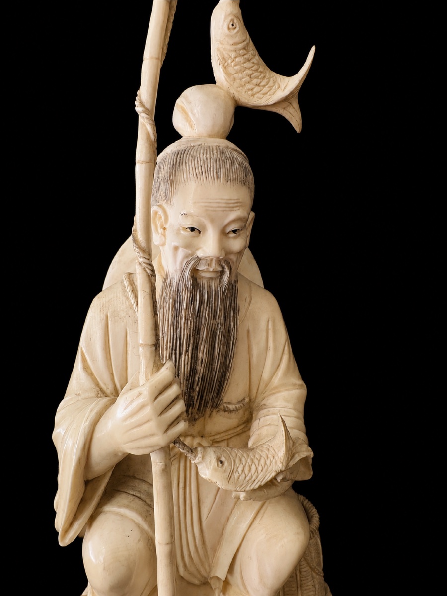 Large Chinese One-piece Ivory Fishing Rod-photo-3