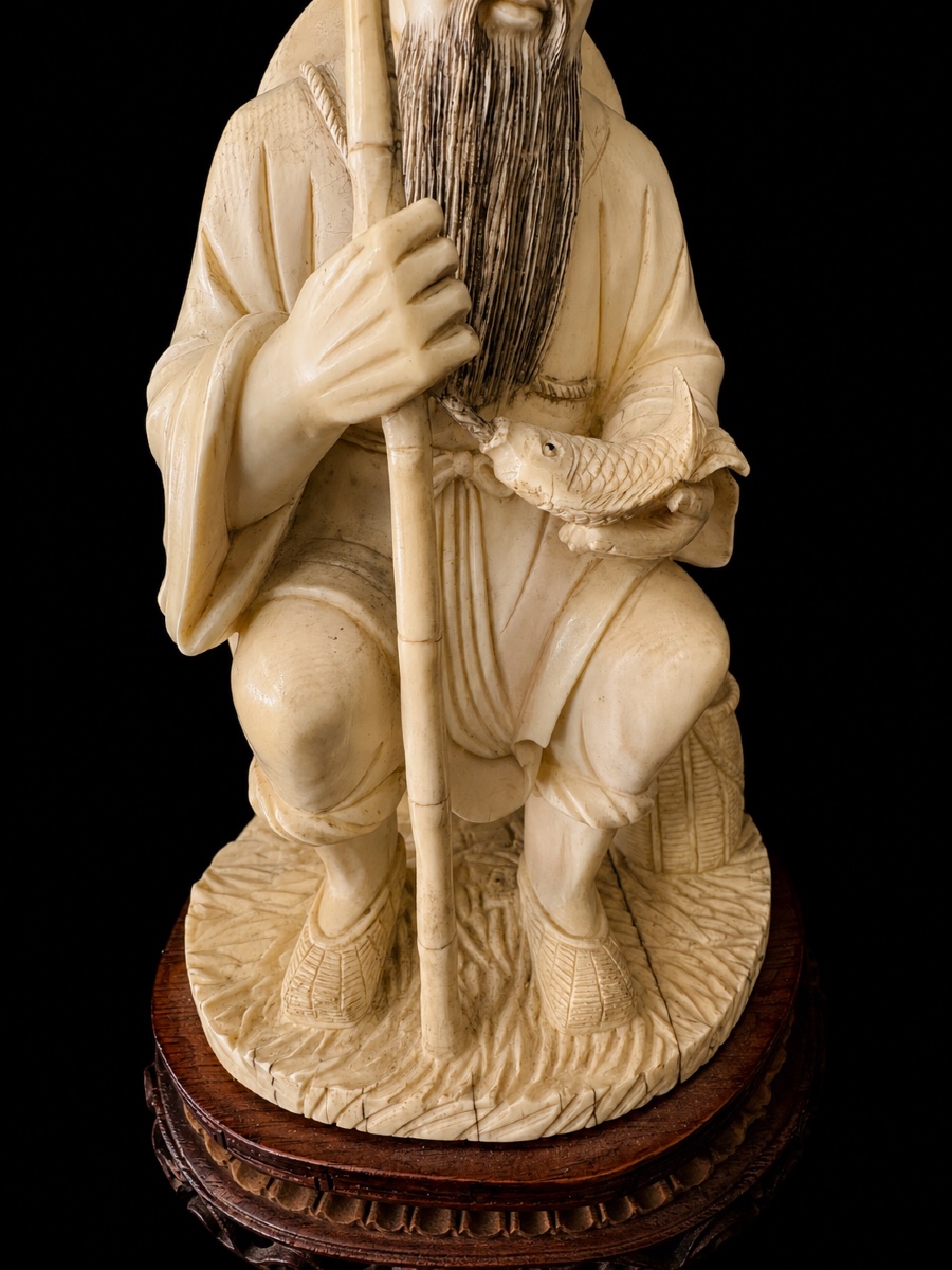 Large Chinese One-piece Ivory Fishing Rod-photo-2