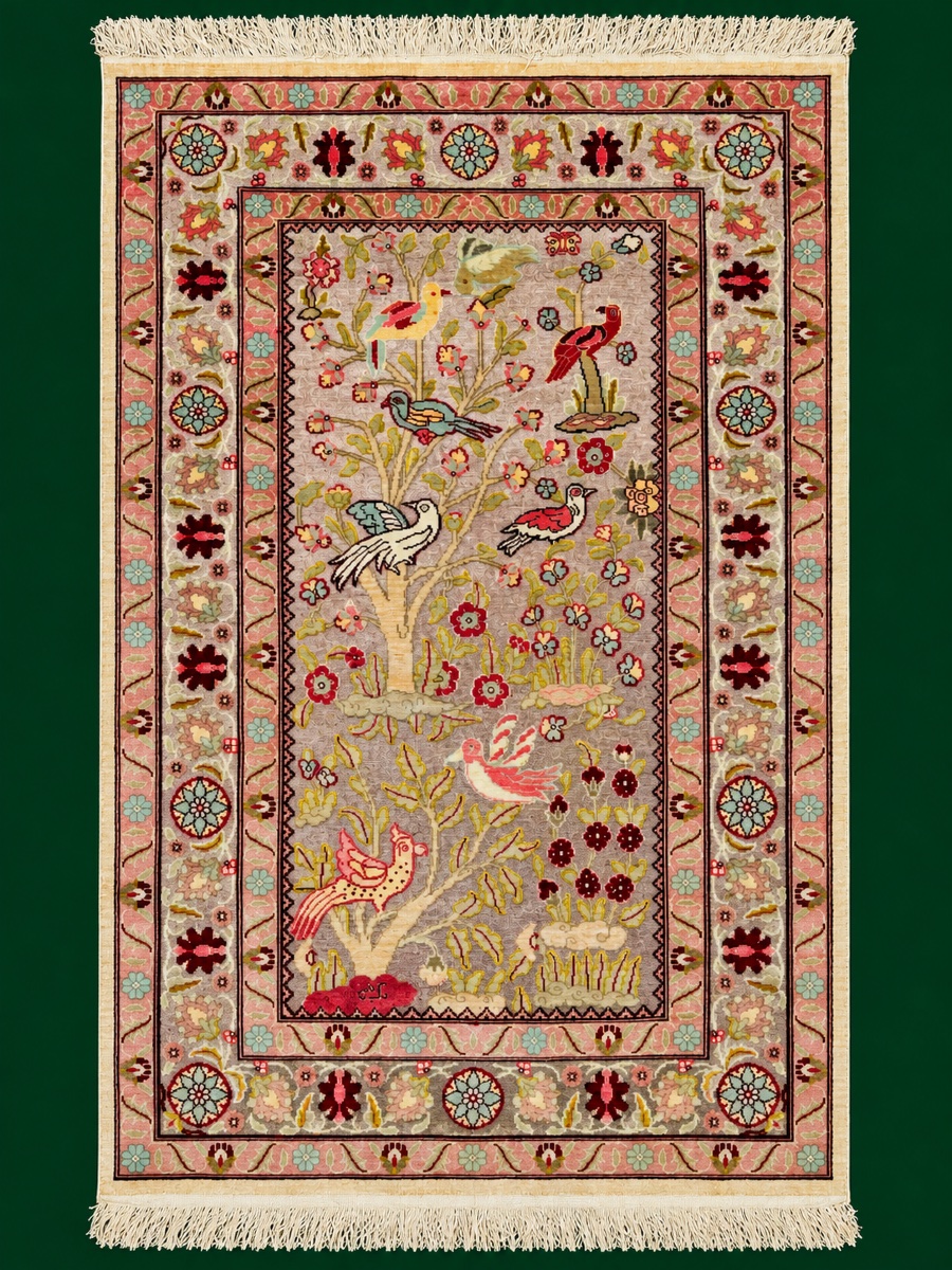Signed Hereke Rug Made Of Natural Silk And Gold Thread