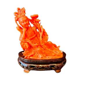 Goddess Of Spring In Red Coral, Asian Art, Circa 1930.