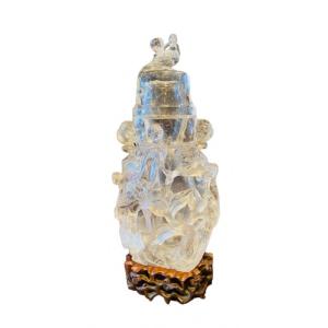 Rarissime Vase Sculpté En Cristal De Roche, Chine, 19ème 
