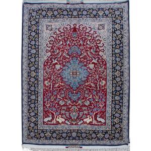 Tapis Ispahan Fait En Laine Et Soie, Iran, 20ème Siècle.