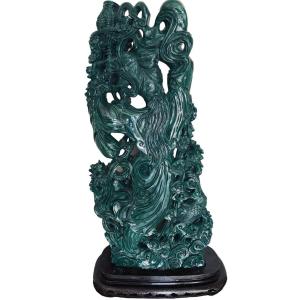 Pierre En Malachite “ Déesse Du Printemps“, Pékin, 20éme Siècle.