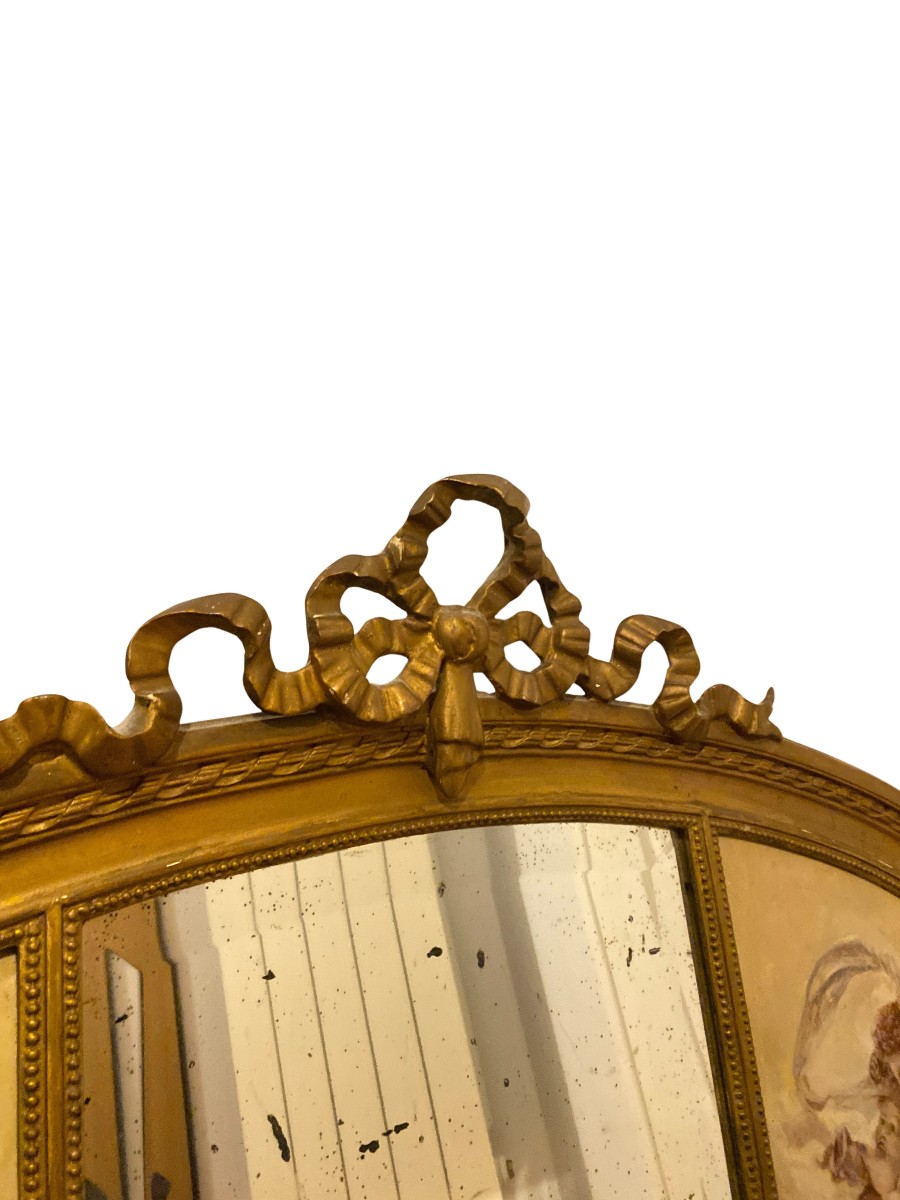 Oval Beveled Gold Mirror Surrounded By Two Cherub Paintings 110cm X 70cm-photo-2