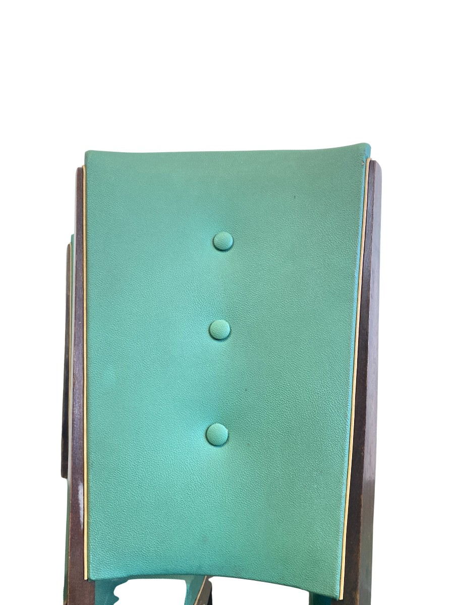 Set Of 4 Green Art Deco Chairs In Stained Beech And Faux Leather Circa 1960-photo-3