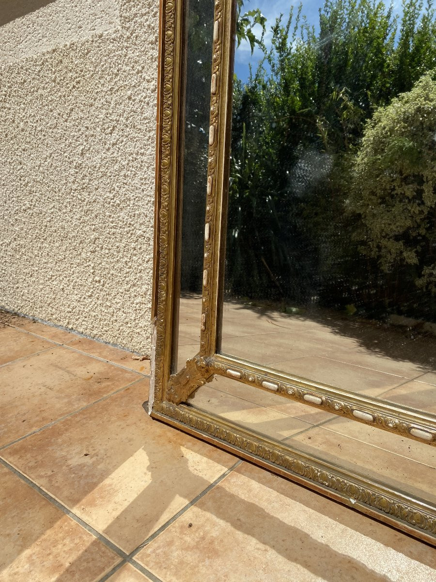 Large Giltwood Pediment Mirror With Glazing Beads, Louis XVI Style, XIXᵉ Century - 90x150 Cm-photo-6
