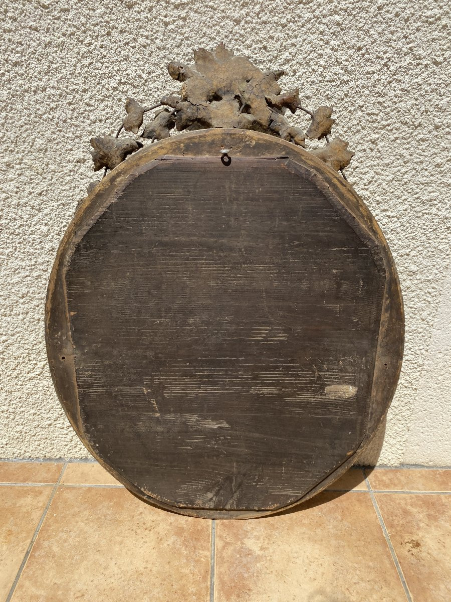 Oval Mirror With Floral Pediment In Carved Gilded Wood, Napoleon III Period – 19th Century - 65x96cm-photo-4