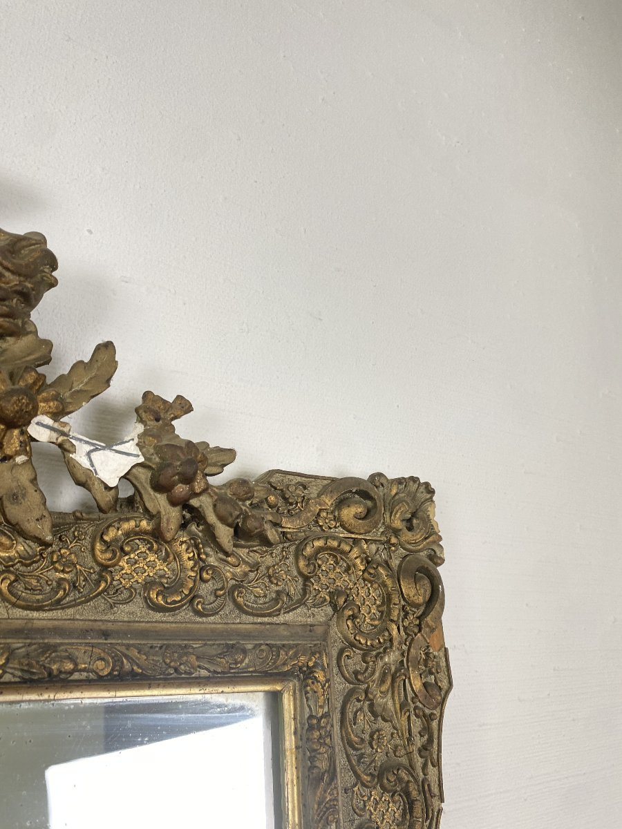 Napoleon III Mirror In Wood And Stucco Gilded With Gold Leaf - 70x110cm - 19th Century-photo-3