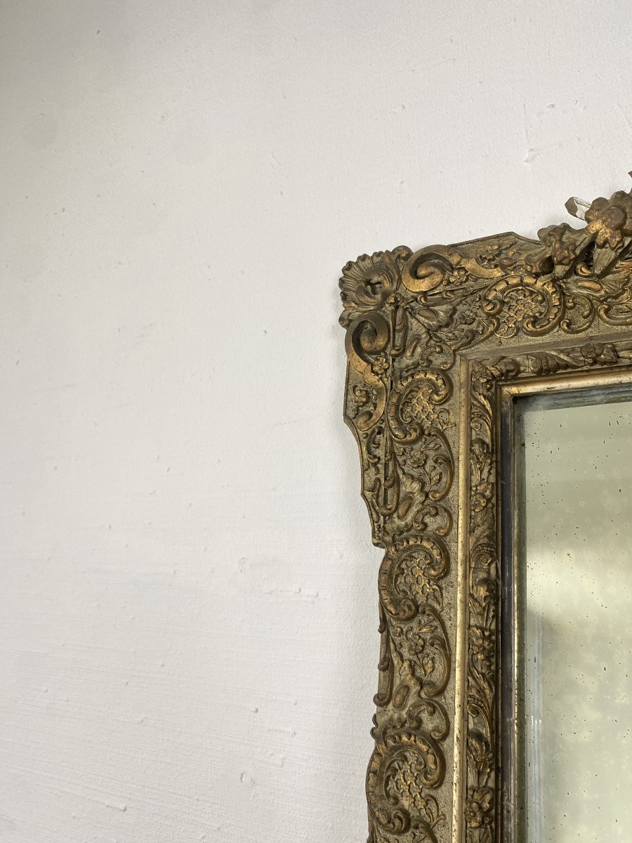 Napoleon III Mirror In Wood And Stucco Gilded With Gold Leaf - 70x110cm - 19th Century-photo-8