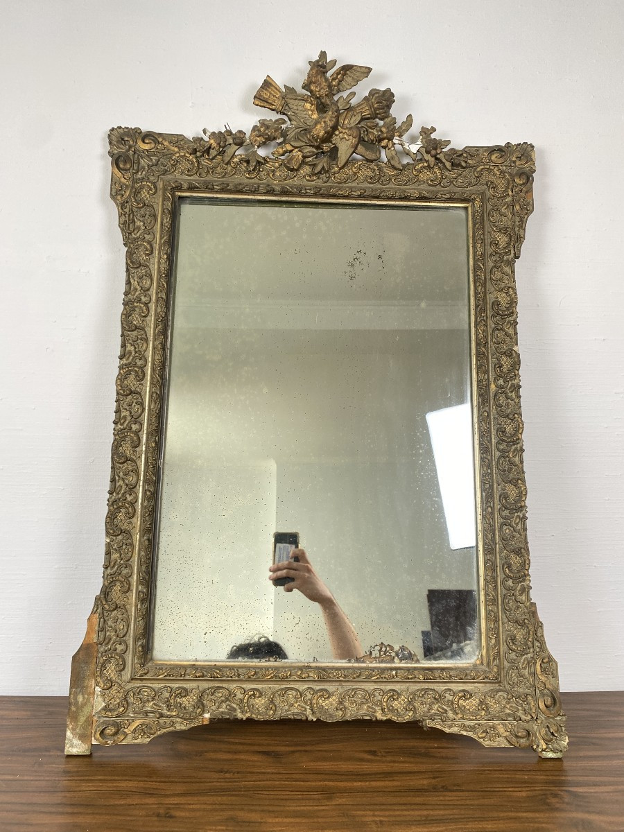 Napoleon III Mirror In Wood And Stucco Gilded With Gold Leaf - 70x110cm - 19th Century