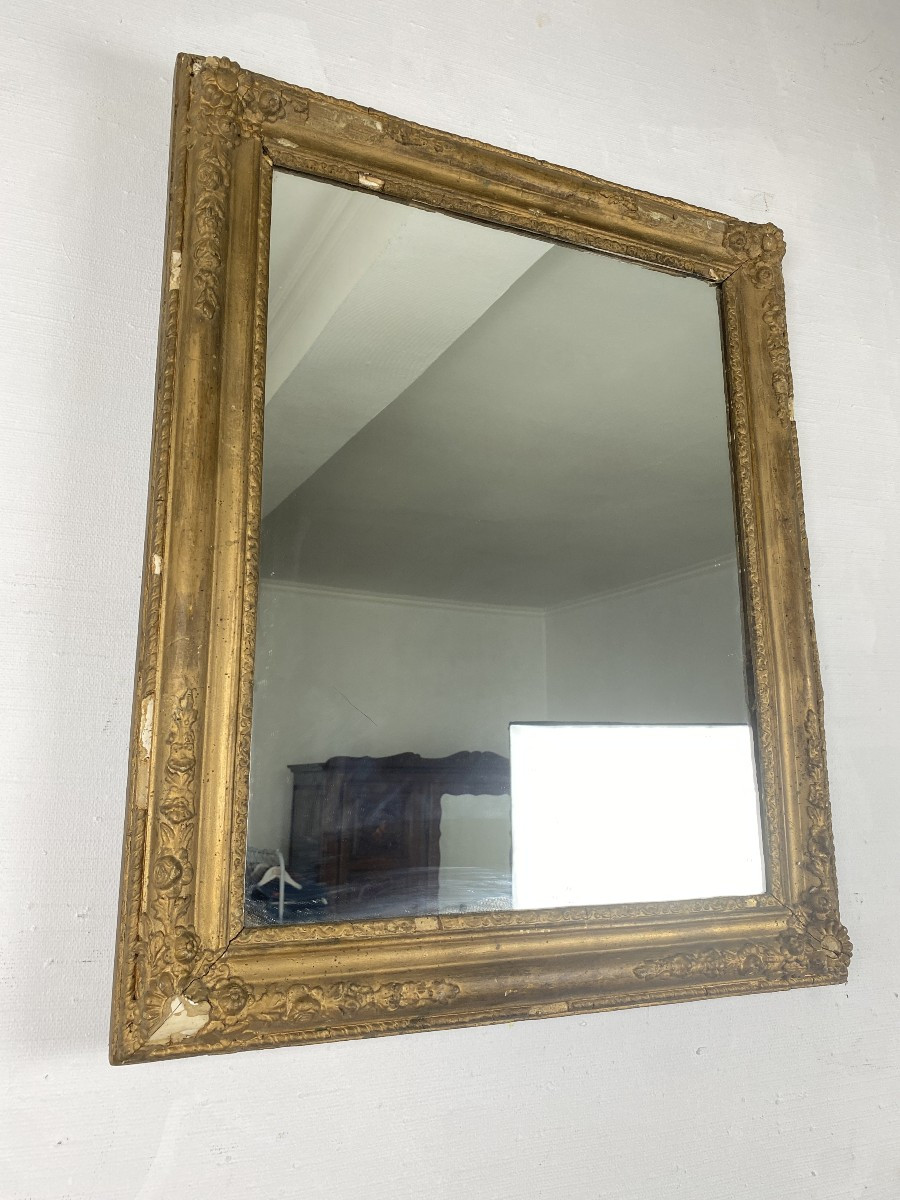 Miroir Mural Napoléon III en Bois Doré et Stuc - Fin XIXème