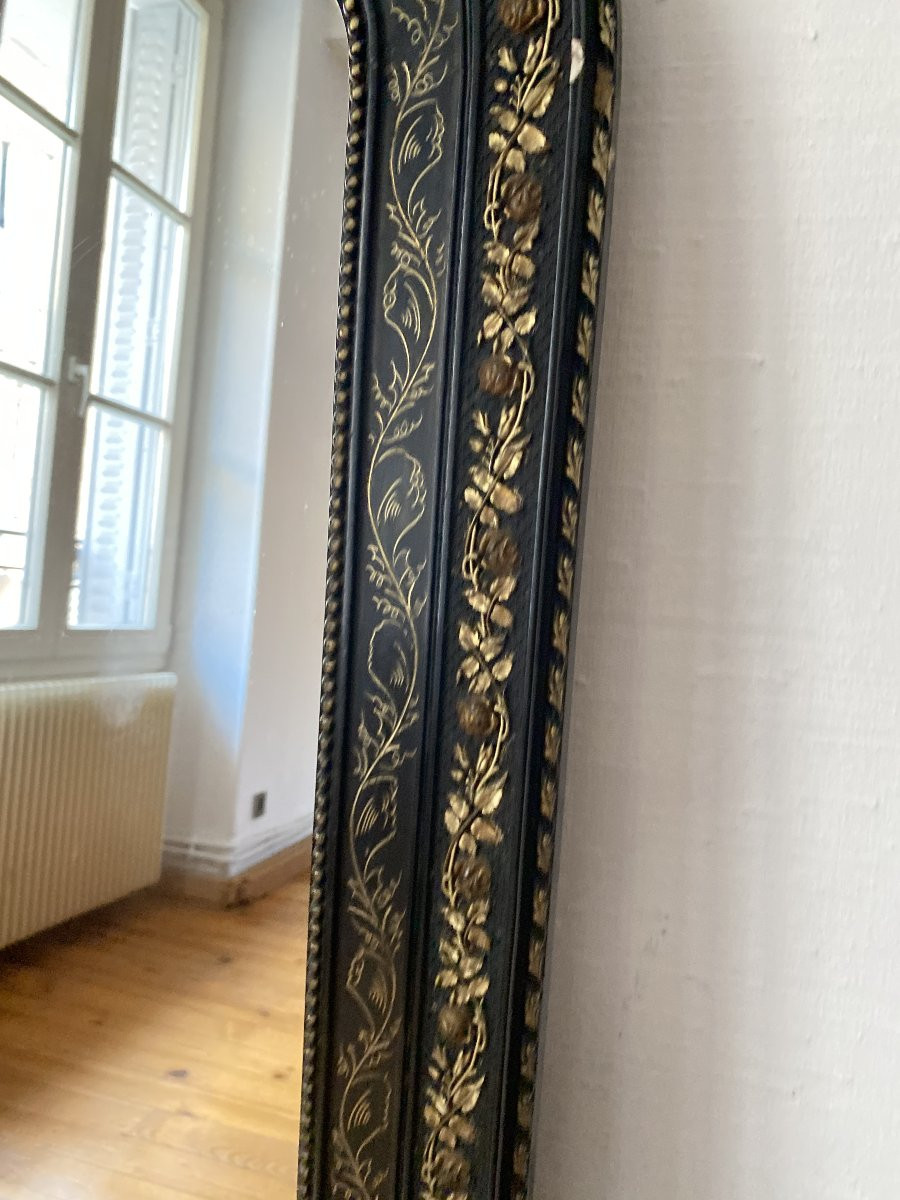 Large Napoleon III Period Mirror In Black Wood And Gold Leaf - 93cm X 156cm-photo-6
