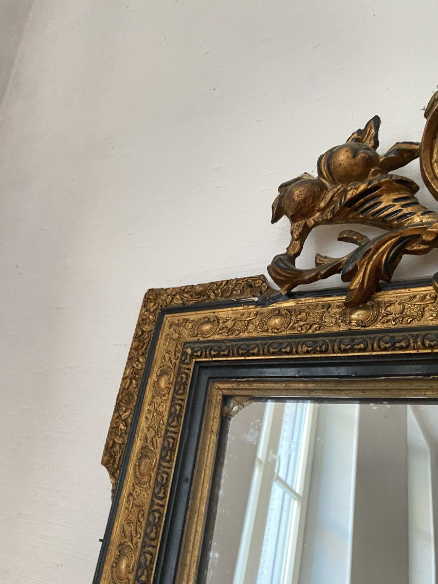 Grand miroir d'époque Napoléon III en Bois Noir et Doré - 75x125cm-photo-2