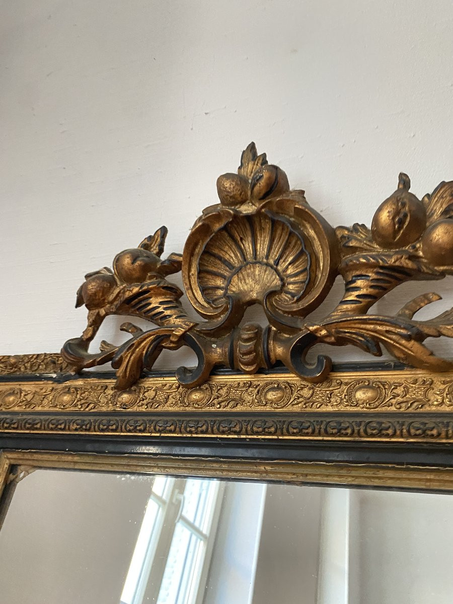 Grand miroir d'époque Napoléon III en Bois Noir et Doré - 75x125cm-photo-3