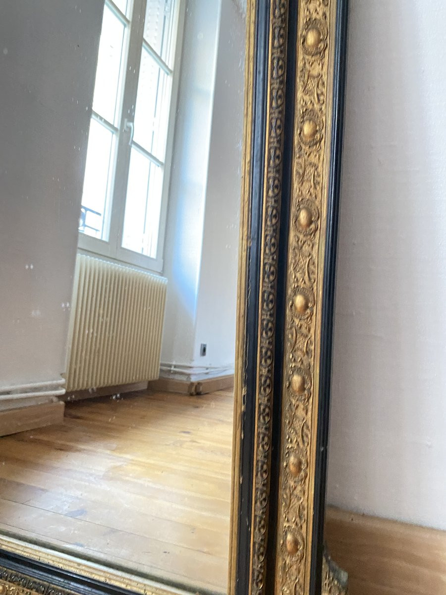 Grand miroir d'époque Napoléon III en Bois Noir et Doré - 75x125cm-photo-7