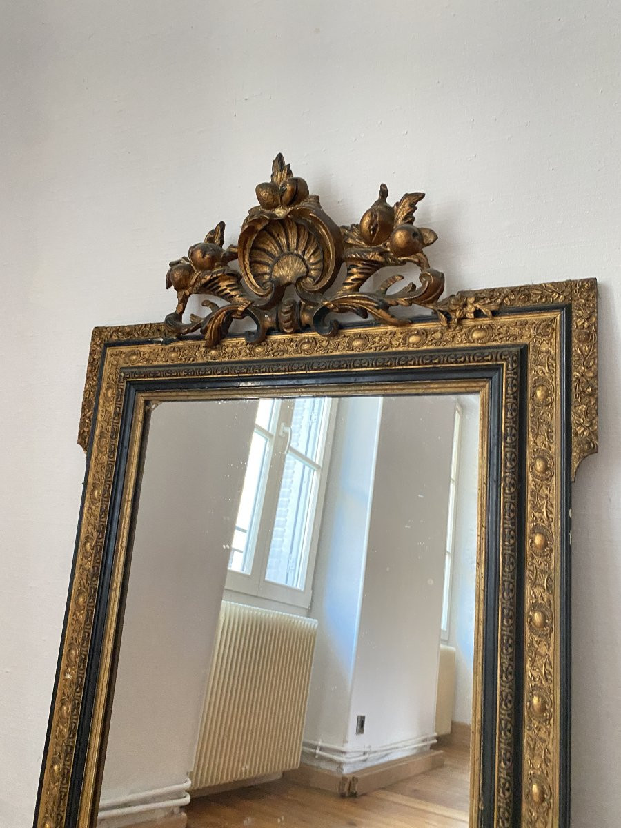 Grand miroir d'époque Napoléon III en Bois Noir et Doré - 75x125cm-photo-8