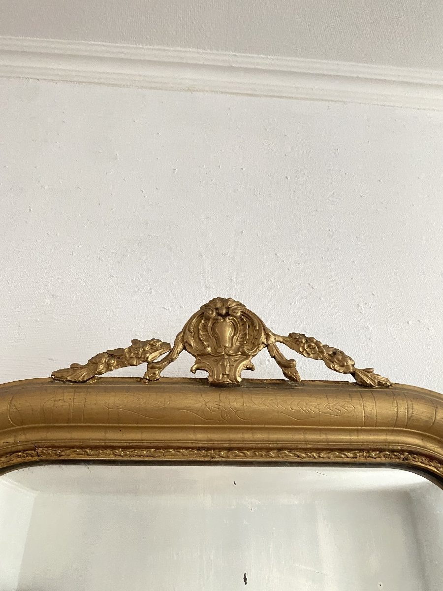 Miroir Mural Louis Philippe en Bois Doré à la Feuille D'or, 56x77cm, XIXème siècle-photo-2