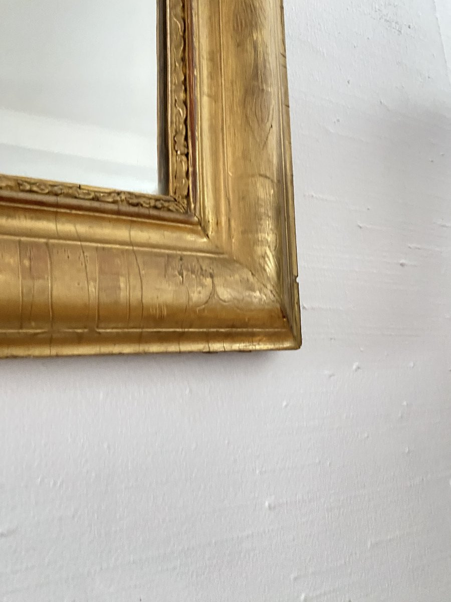 Miroir Mural Louis Philippe en Bois Doré à la Feuille D'or, 56x77cm, XIXème siècle-photo-1