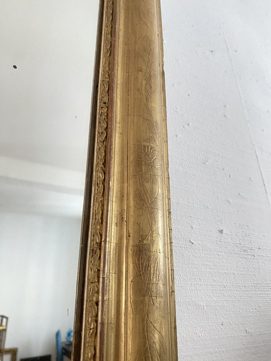 Miroir Mural Louis Philippe en Bois Doré à la Feuille D'or, 56x77cm, XIXème siècle-photo-2