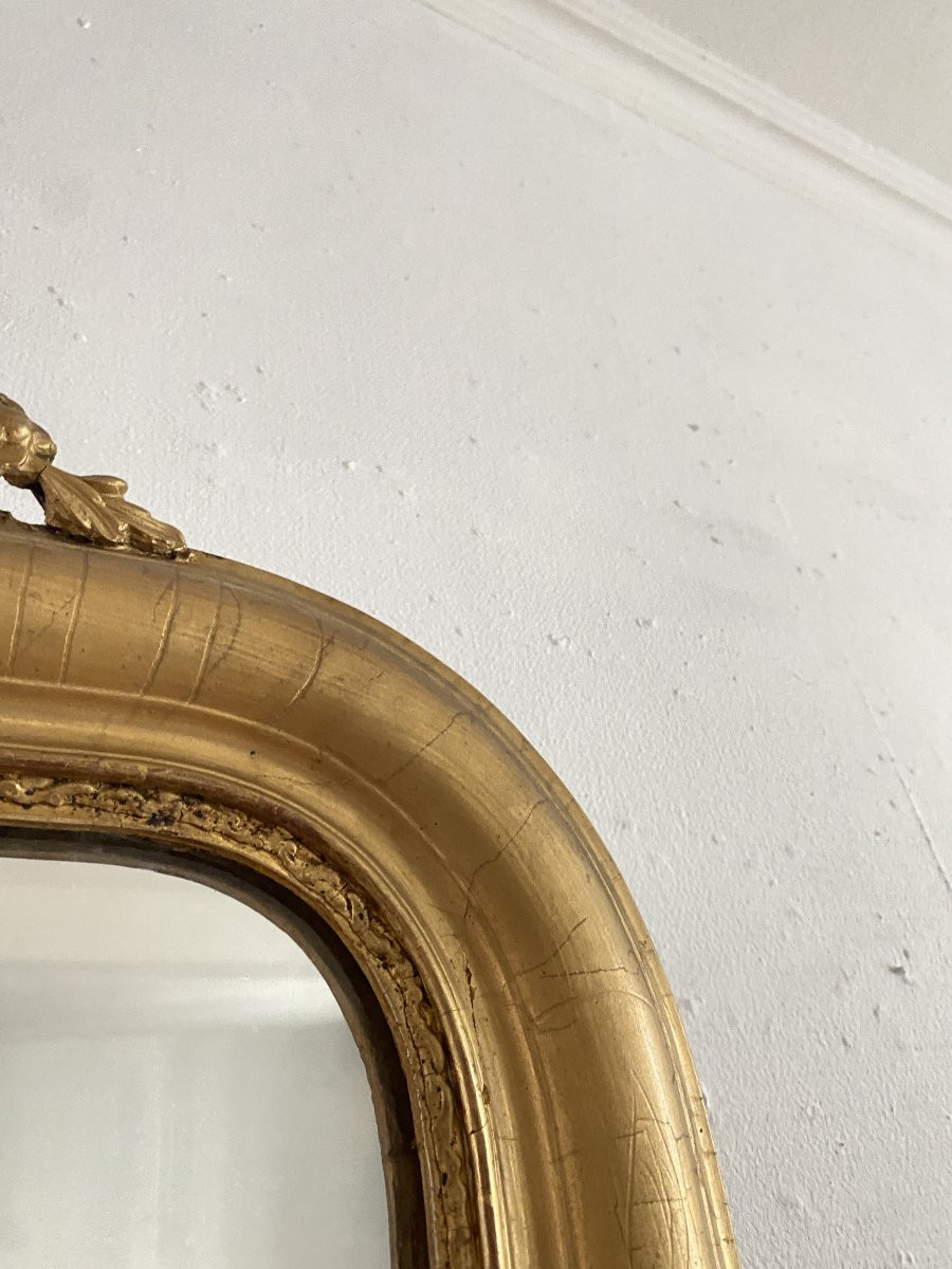 Miroir Mural Louis Philippe en Bois Doré à la Feuille D'or, 56x77cm, XIXème siècle-photo-3