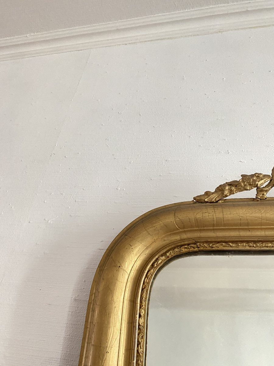 Miroir Mural Louis Philippe en Bois Doré à la Feuille D'or, 56x77cm, XIXème siècle-photo-4