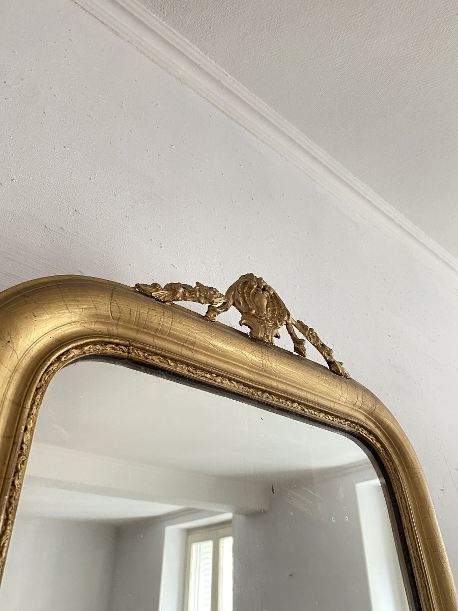 Miroir Mural Louis Philippe en Bois Doré à la Feuille D'or, 56x77cm, XIXème siècle-photo-6