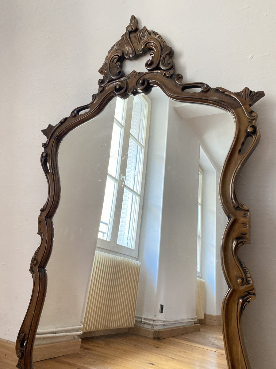 Miroir de style Rocaille en bois sculpté, Circa 1960 - 80x135 cm-photo-2
