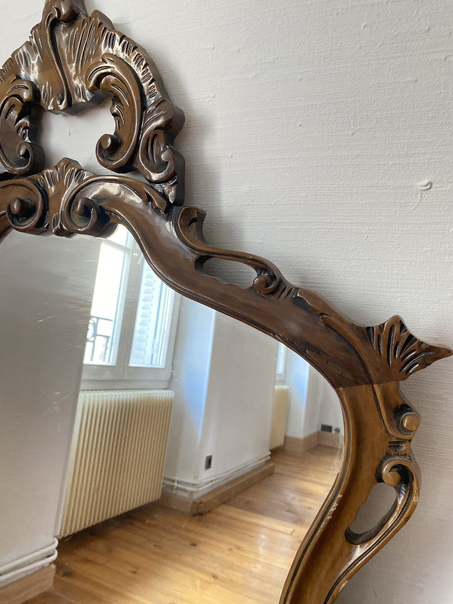 Miroir de style Rocaille en bois sculpté, Circa 1960 - 80x135 cm-photo-2
