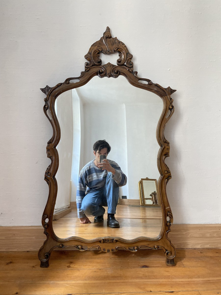 Miroir de style Rocaille en bois sculpté, Circa 1960 - 80x135 cm