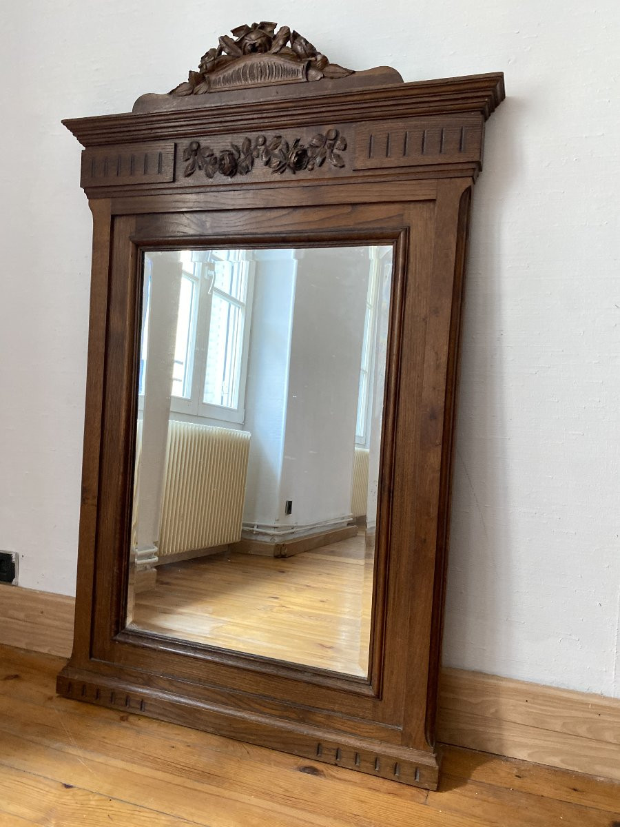 Large 19th Century Mirror Made Entirely Of Carved Wood With Floral Decoration - 90x140cm-photo-2