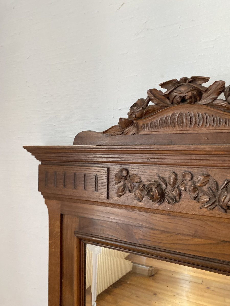 Large 19th Century Mirror Made Entirely Of Carved Wood With Floral Decoration - 90x140cm-photo-2