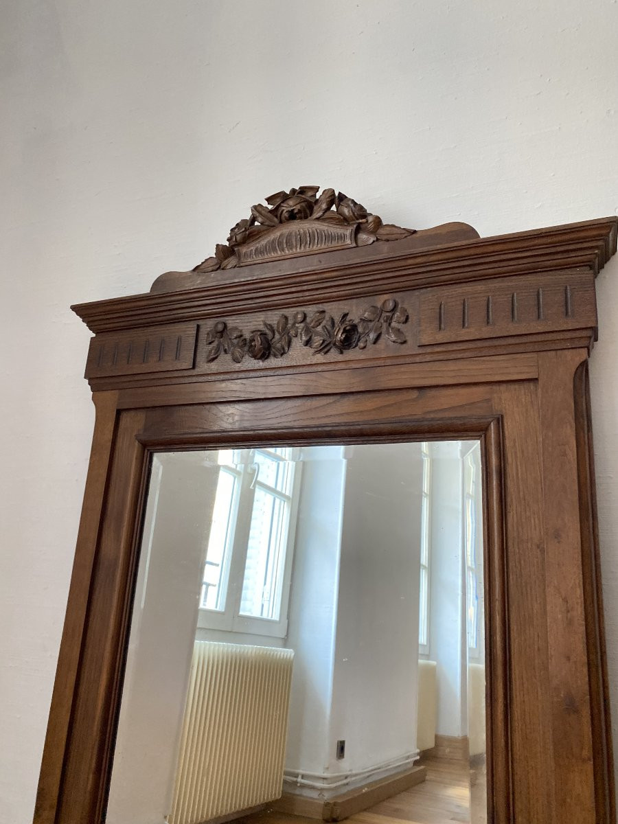Large 19th Century Mirror Made Entirely Of Carved Wood With Floral Decoration - 90x140cm-photo-3