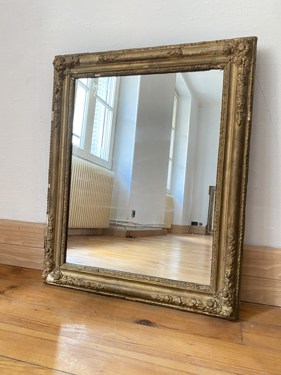 Miroir Napoléon III en Bois Stuqué et Doré - Fin XIXème