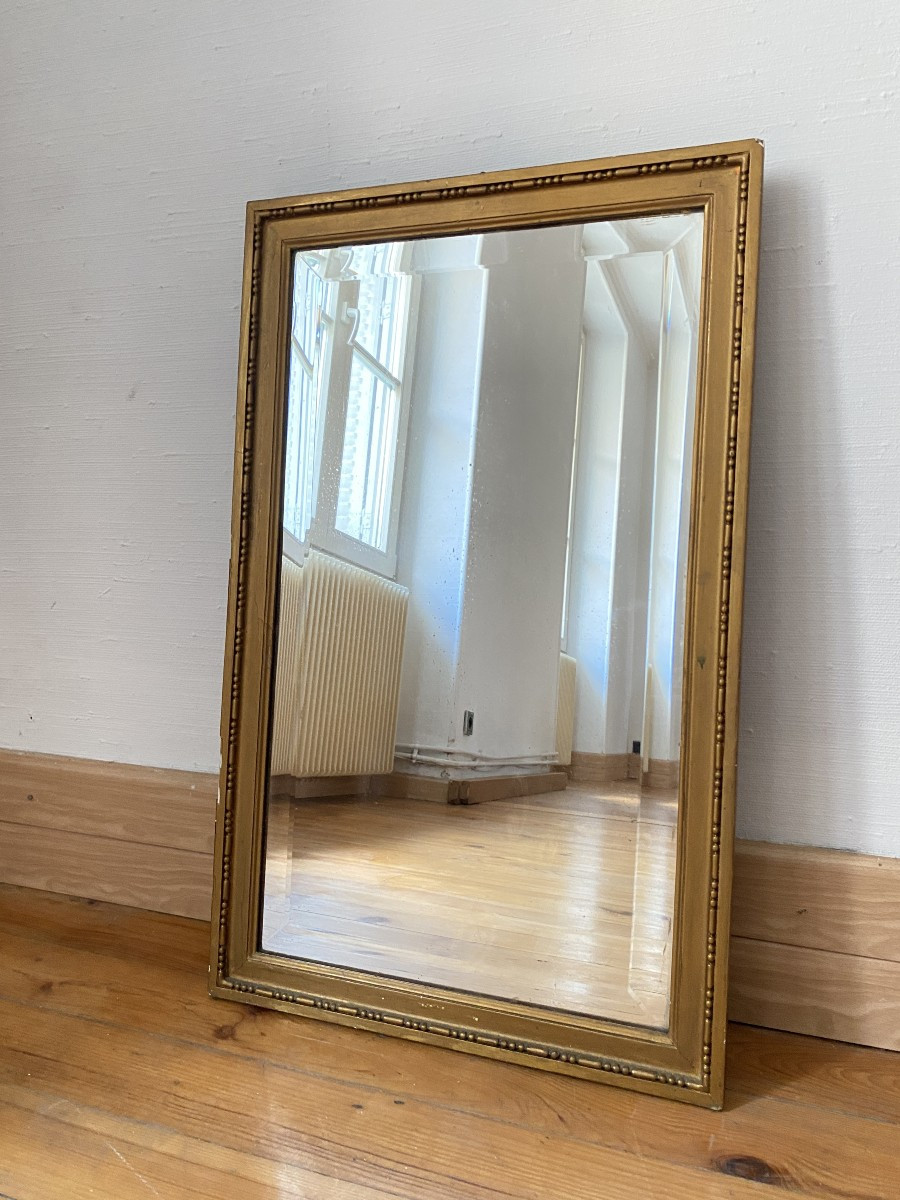 Miroir Rectangulaire en Bois Stuqué et Doré du XIXème 